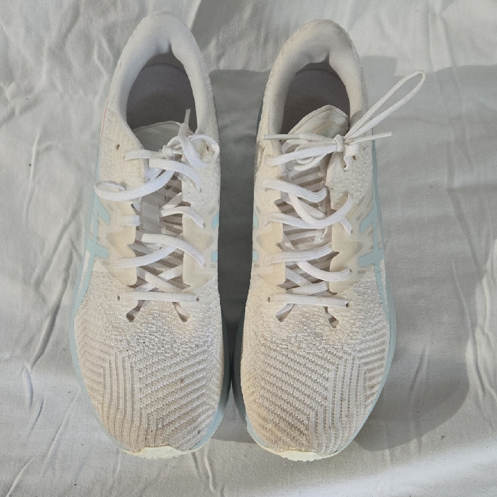 Women's White and Blue Asics Shoes